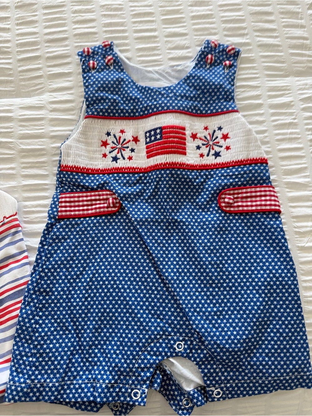 Kids Blue Patriotic Smocked Romper